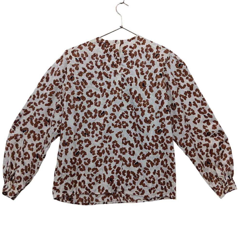 Vintage Marlis Animal Print Blouse Size 12 Brown and White Long Sleeve - Picture 4 of 11